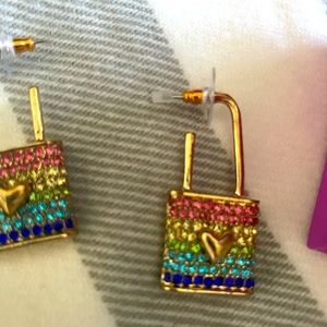 Betsy Johnson all you need is love locket earrings